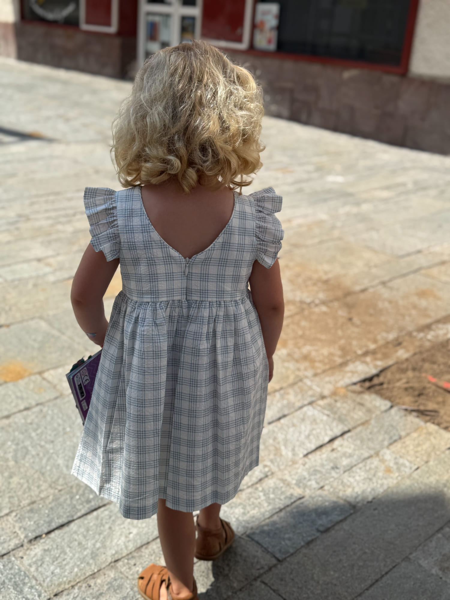 Vestito bambina a quadri - Blu/bianco - immagine 4