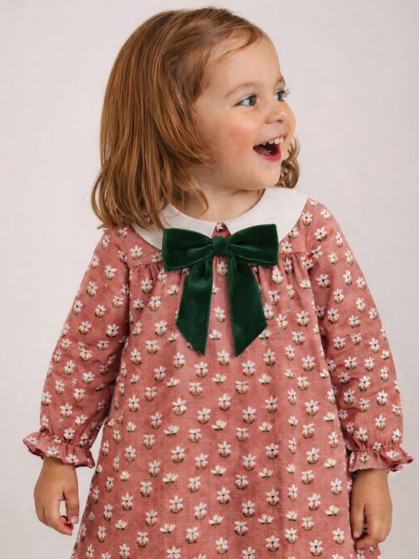 Vestido para niña con lazo de terciopelo - Rosa
