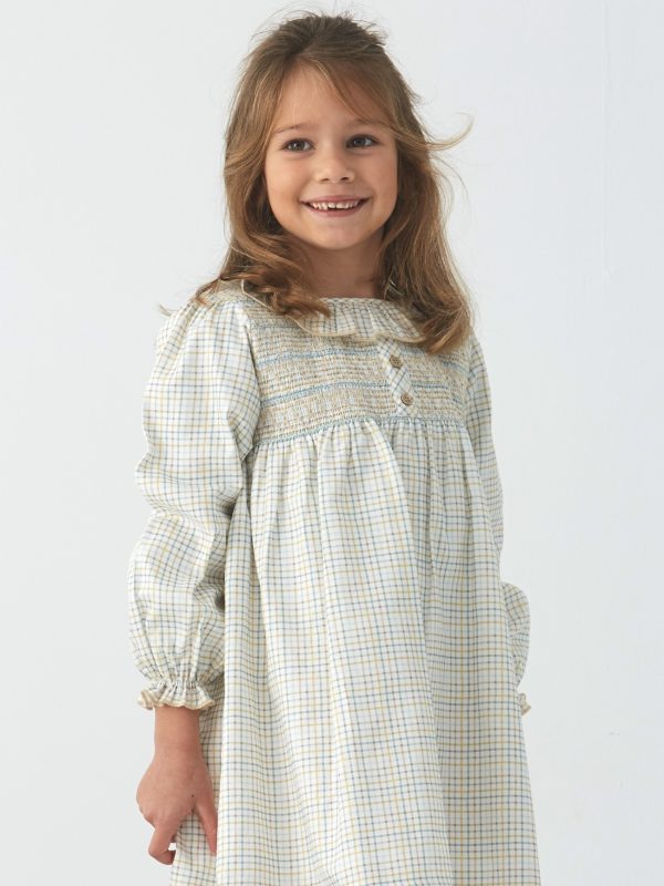 Vestito bambina a quadretti con smock - Verde
