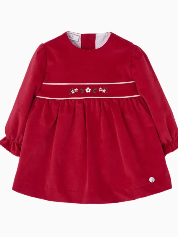 Robe en velours brodée de fleurs – Rouge