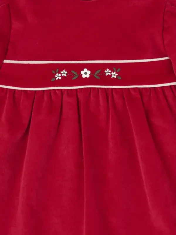 Robe en velours brodée de fleurs – Rouge