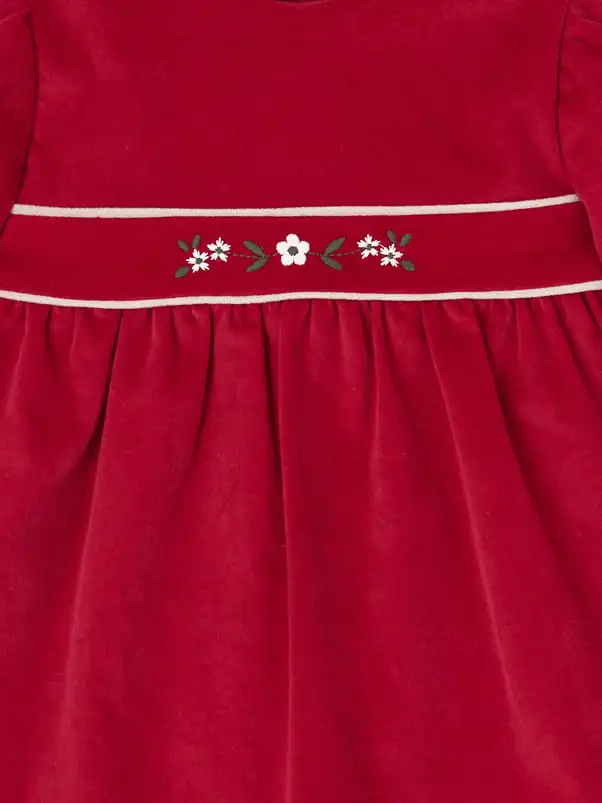 Robe en velours brodée de fleurs – Rouge – Image 2