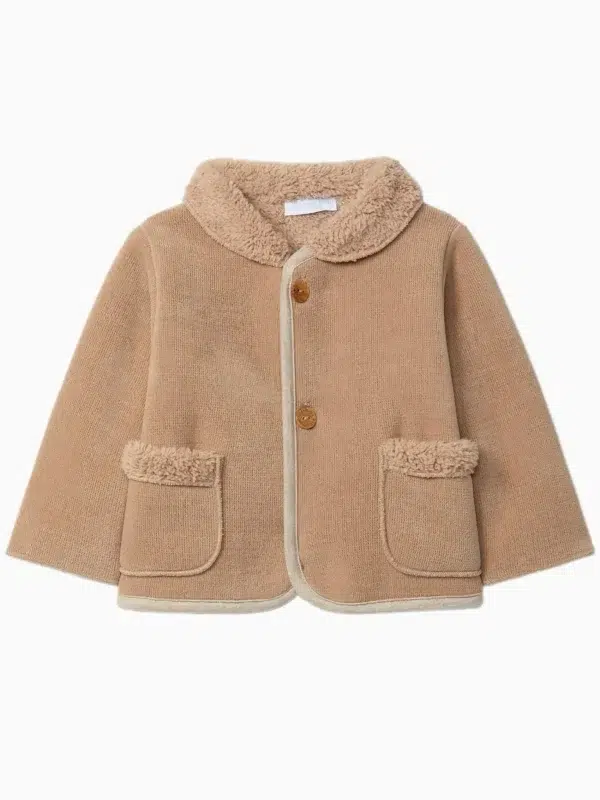 Veste bébé fourrée en jersey - Beige foncé