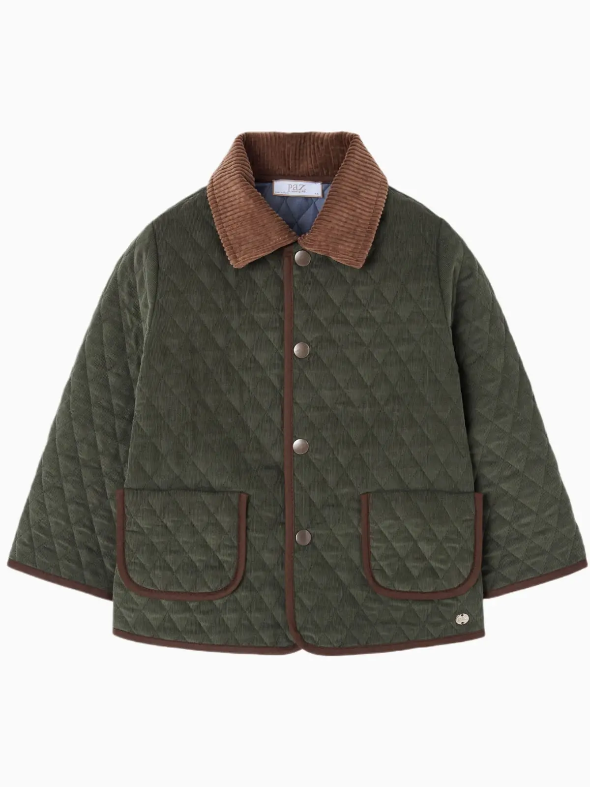 Veste garçon matelassée à col en velours côtelé - Vert