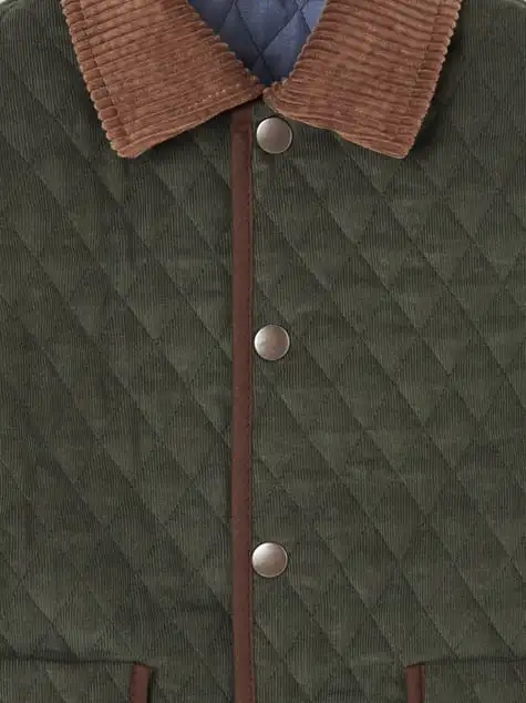 Veste garçon matelassée à col en velours côtelé - Vert – Image 2