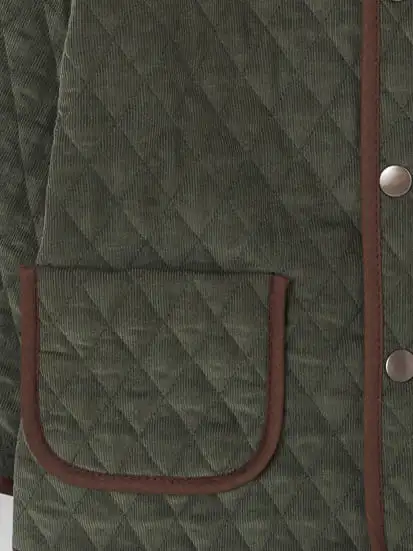 Veste garçon matelassée à col en velours côtelé - Vert – Image 3