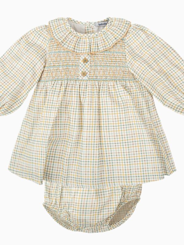 Abito corto a quadretti con smock e bloomer abbinato - Verde