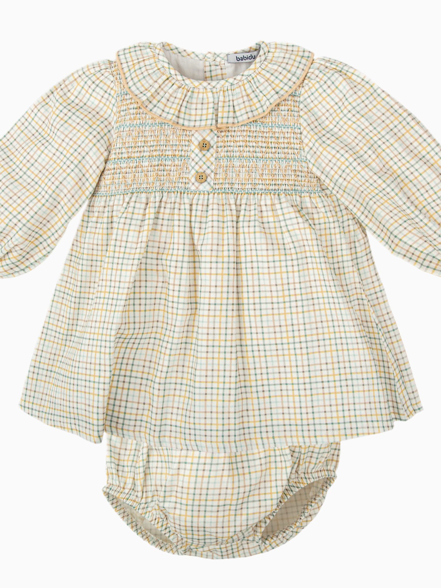 Abito corto a quadretti con smock e bloomer abbinato - Verde