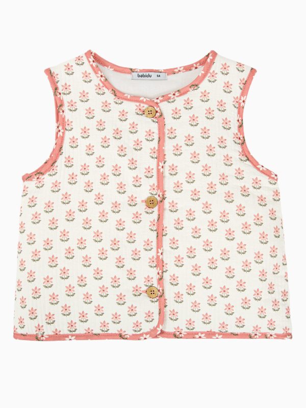 Chaleco acolchado sin mangas con flores - Rosa