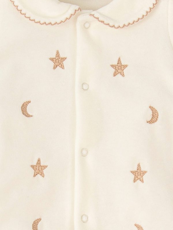 Starry Night Velvet Baby Sleepsuit - Cream