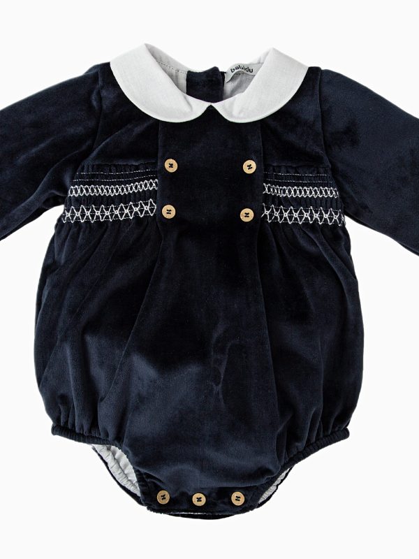 Elegant baby velvet romper - Navy
